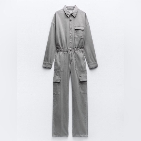 ZARA TRF WASHED EFFECT DENIM JUMPSUIT NWT - Picture 1 of 7